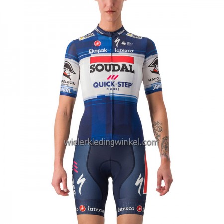 Set Fietsshirt + Korte Koersbroek 2023 Soudal Quick-Step Blauw Wit Dames